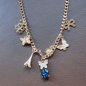 Mint Gold Necklace with Blue Accents